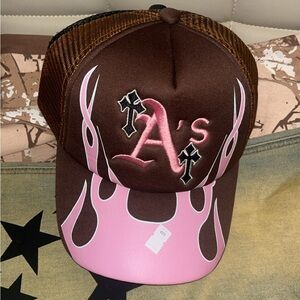 Brown and pink flamingo Flame trucker hat #flamingo